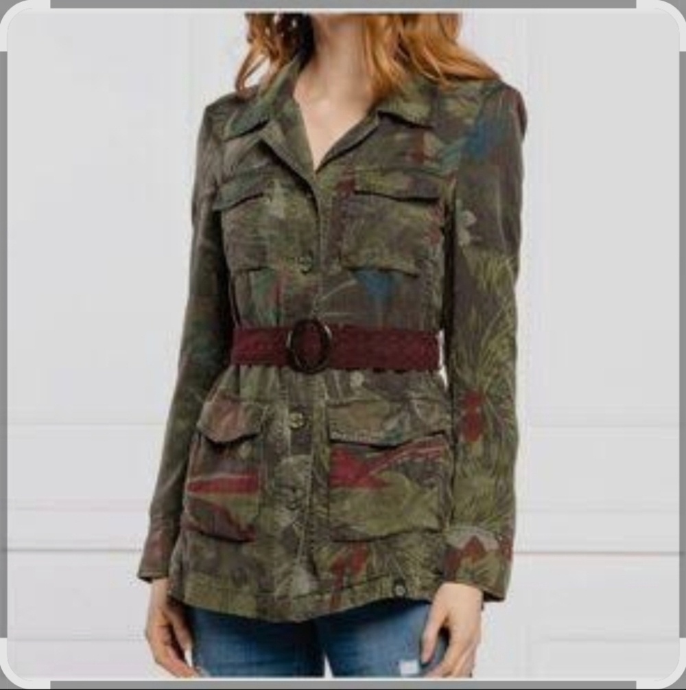 Desigual Chaq‎ Cawaii Tropical Camo Belted Jacket Size US 2